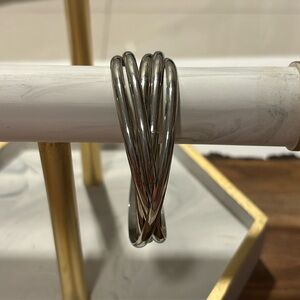 Silver tone 5 Intertwined women round fashion bangles bracelet